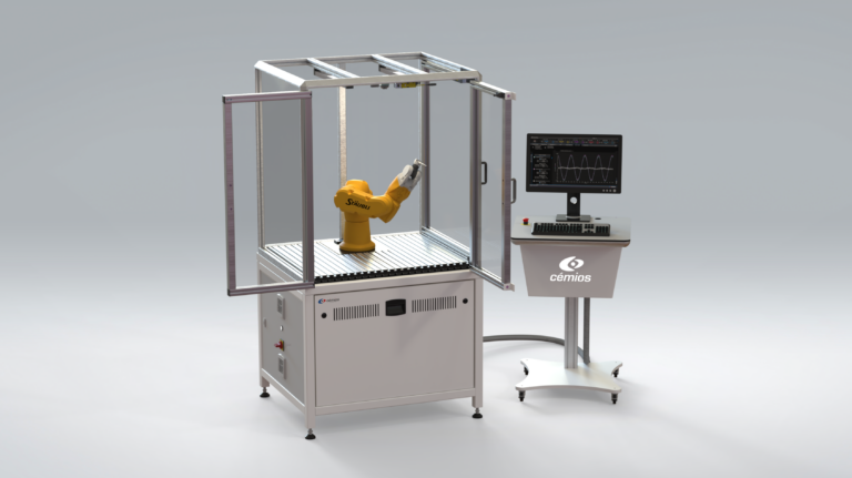 Banc d’essais universel avec robot 6 axes et écran de contrôle pour tester les lois force/déplacement et couple/angle.